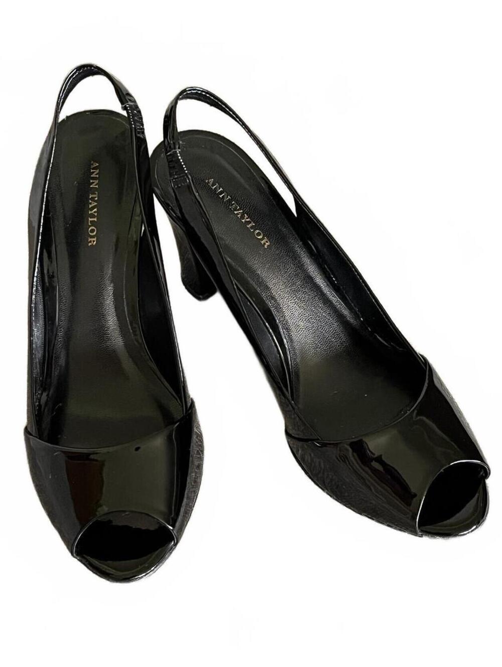 Ann Taylor Black Patent Leather Slingback Peep Toe Pumps Size 7M